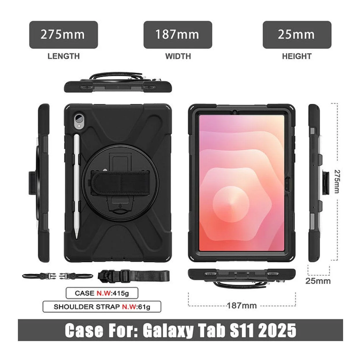 Tuff-Luv Armour Jack Rugged Case with Shoulder Strap for Galaxy Tab S11 X730/X736 Black MF4205 - Image 5