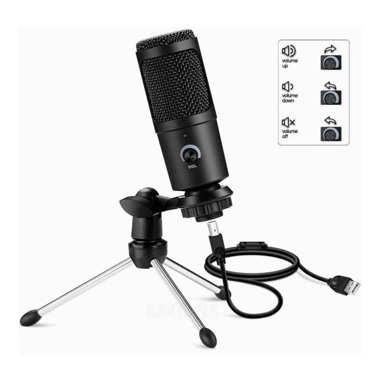 Tuff-Luv MF3850 Wired Condenser Microphone with Tripod Black - Image 2
