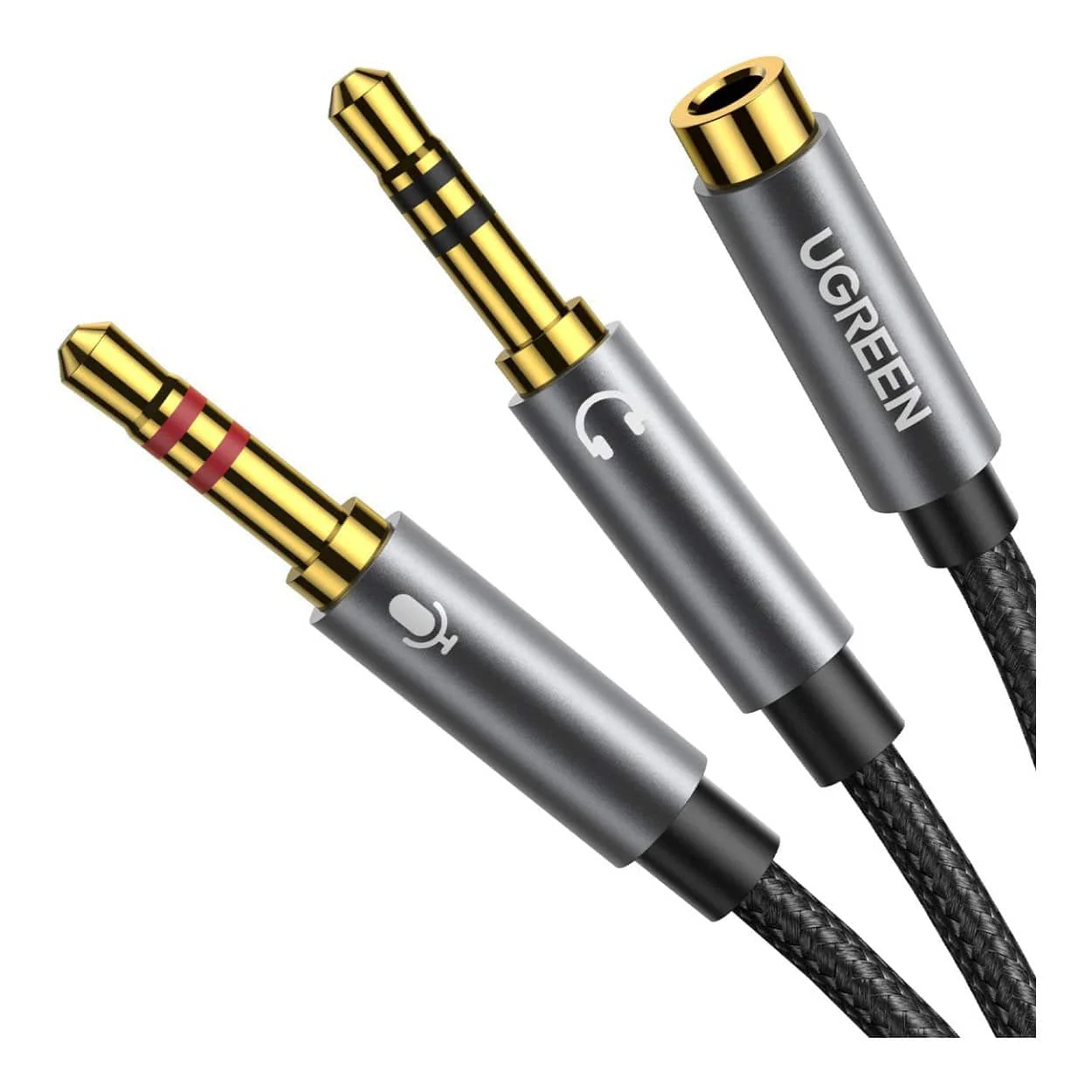 Ugreen 20cm UV140 AUX 3.5mm Audio Splitter Cable Black and Grey 20899 - Image 2