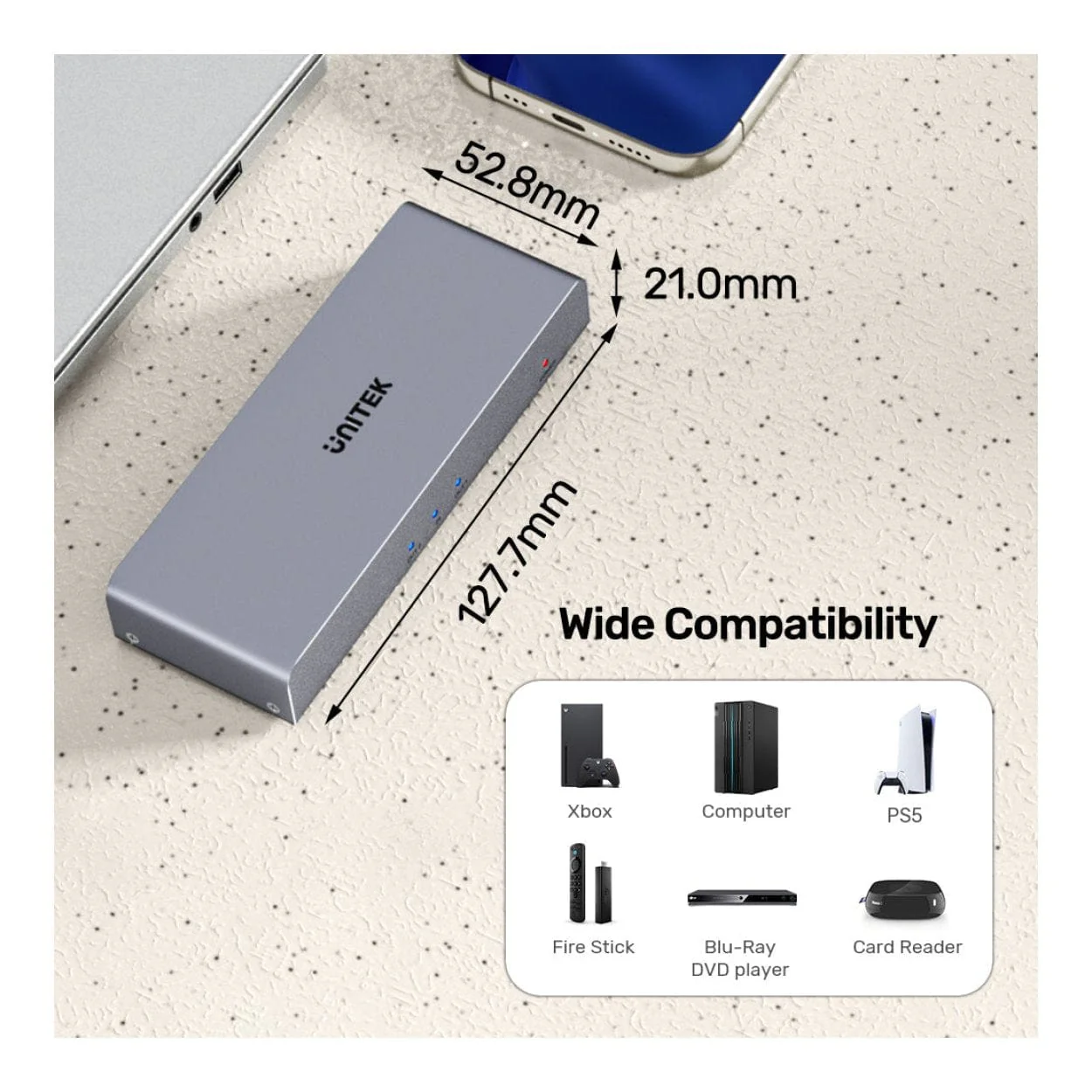 Unitek 3-port 4K HDMI Splitter Grey V1130A01-UK - Image 8
