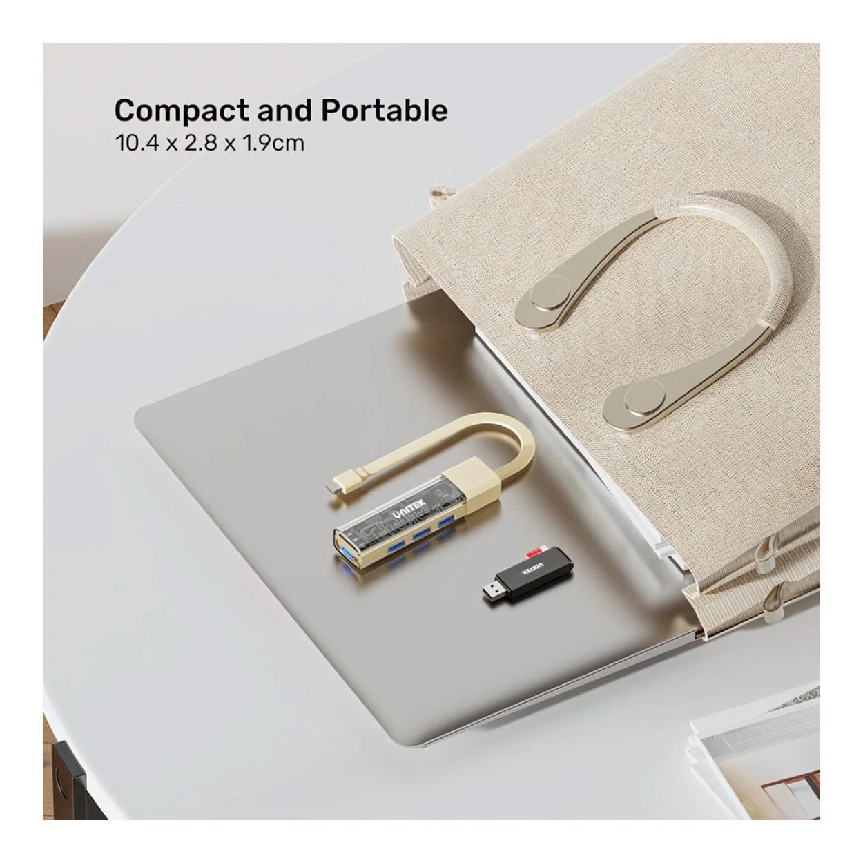 Unitek 4-in-1 USB-C Hub with 4-port USB-A Bi-Directional Hub with Detachable Cable Beige H1319ACL01 - Image 7