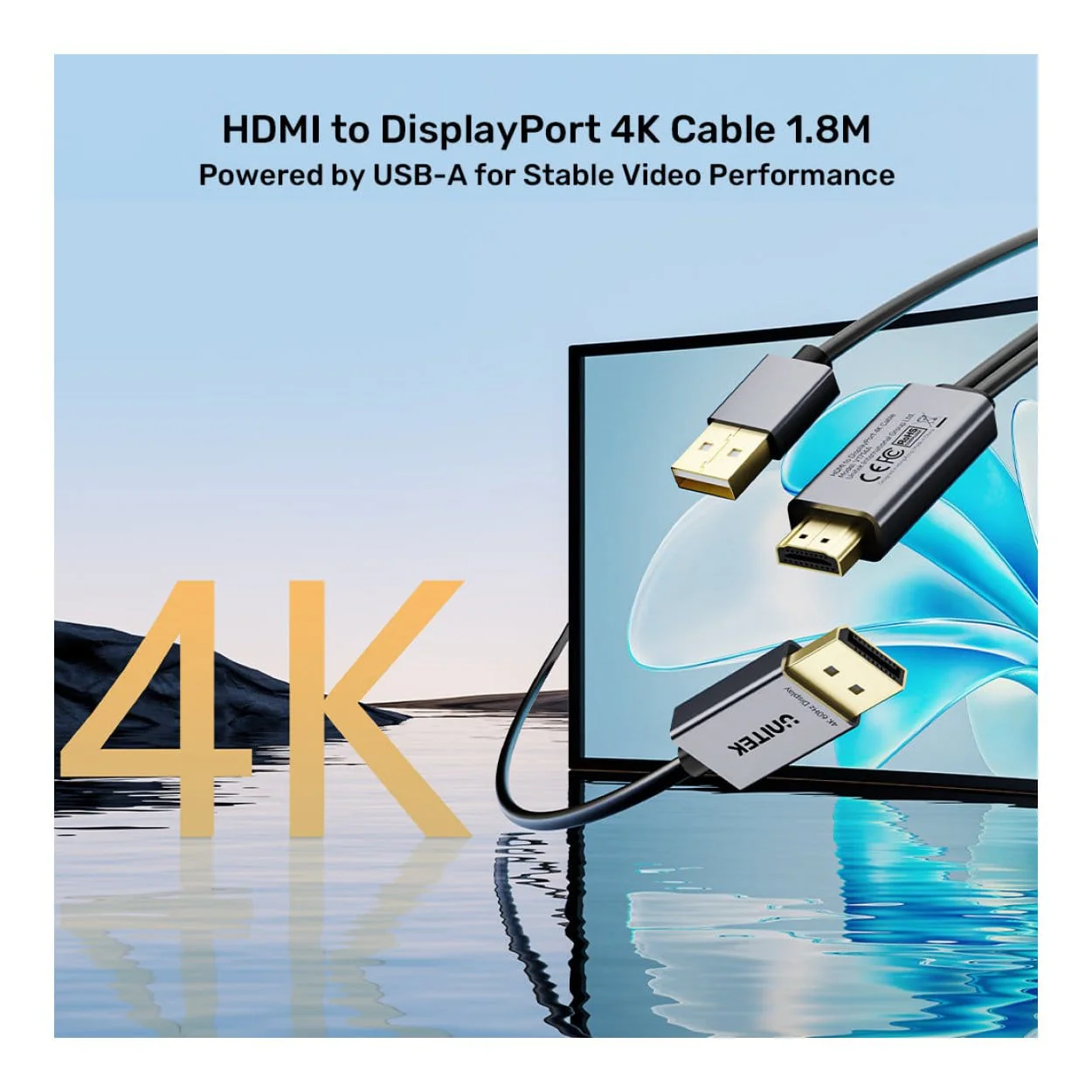 Unitek 4K HDMI to DisplayPort Cable 1.8m V1714AGY01 - Image 4