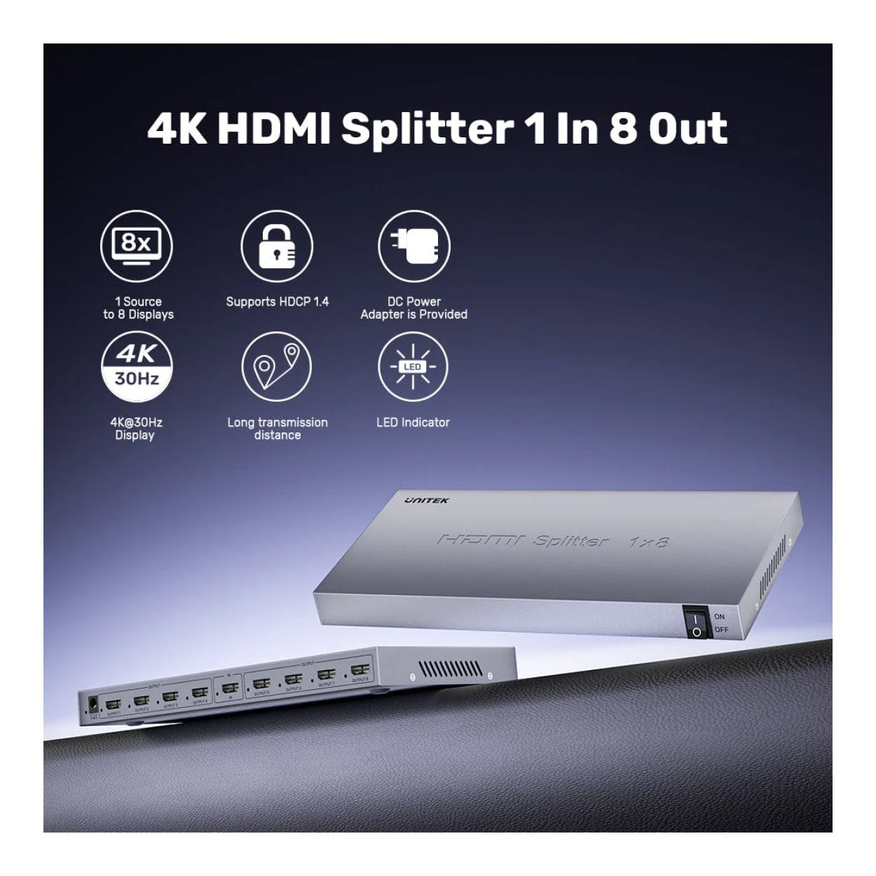 Unitek 9-port 4K HDMI Splitter Grey V1132A01-UK - Image 3