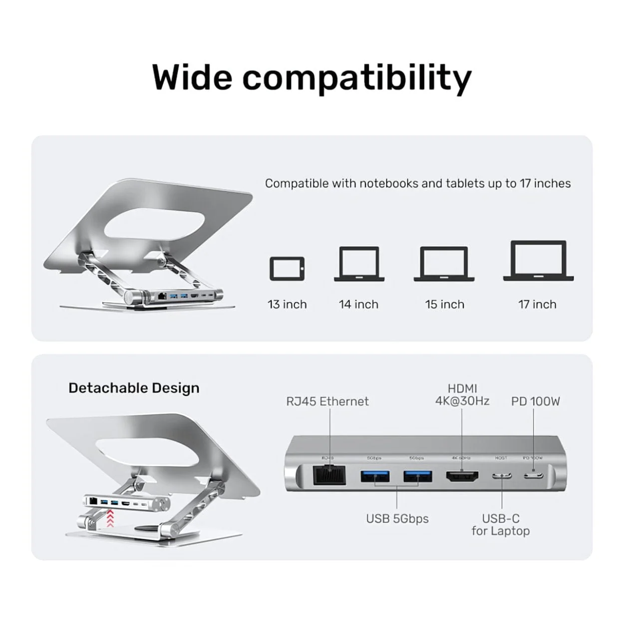 Unitek D1109B01 Notebook Stand with Detachable USB-C Hub - Image 4
