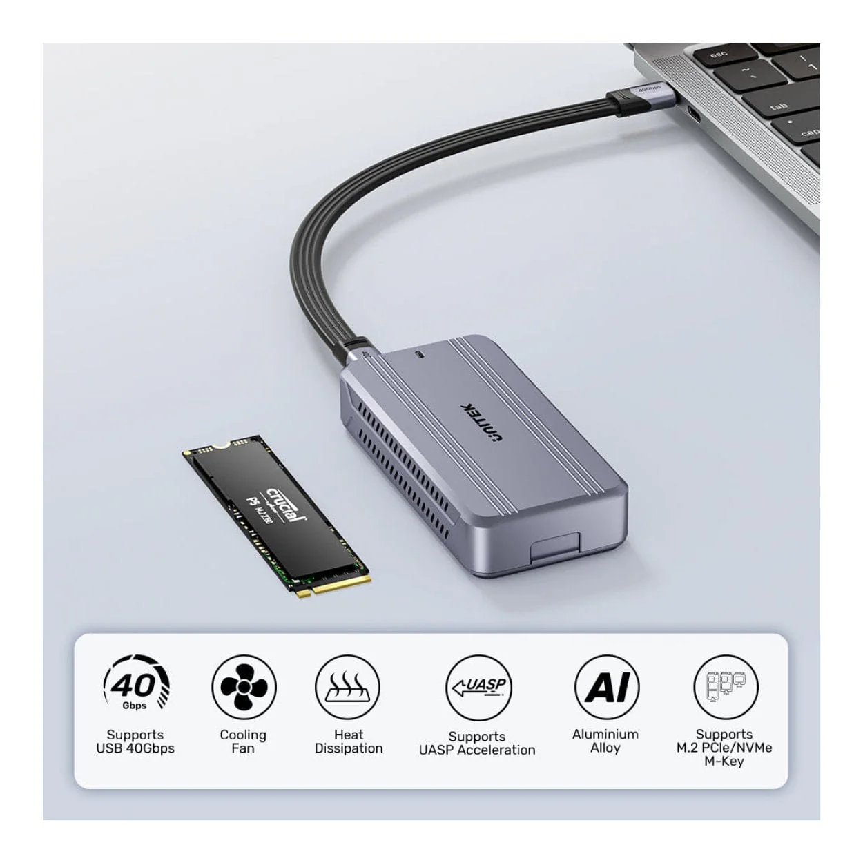 Unitek SolidForce Reefer TurboCool M.2 USB4 SSD Enclosure S1242AGY01 - Image 7