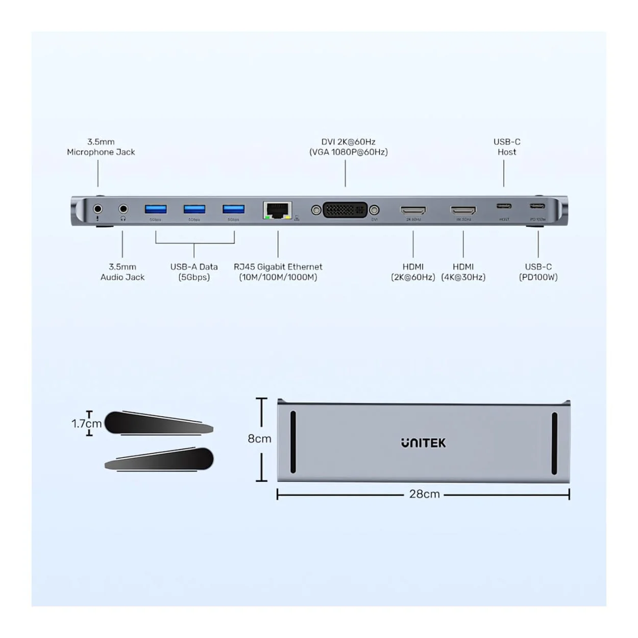 Unitek uHUB11+ USB-C DisplayLink 4K Docking Station D1147AGY01 - Image 8