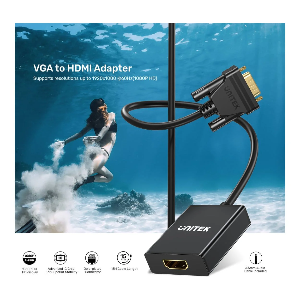 Unitek VGA to HDMI Adapter V1112ABK01 - Image 3
