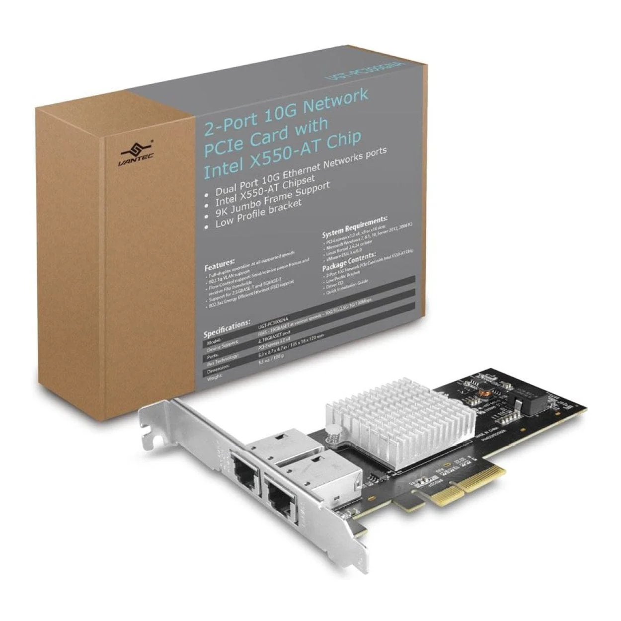 Vantec 2-port 10G Network PCIe Card with Intel X550-AT Chip UGT-PC330GNA - Image 6
