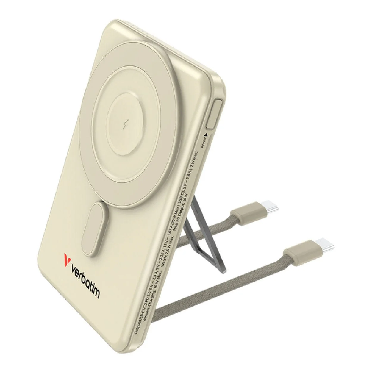 Verbatim 5,000mAh Charge n Go Two Cable Magnetic Wireless Charging Power Bank Gold 32253 - Image 2