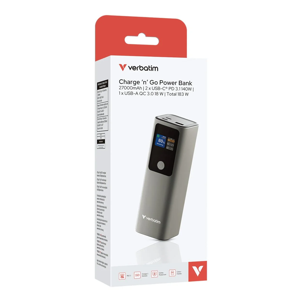 Verbatim Charge n Go 27000mAh 183W Power Bank Grey 32269 - Image 5