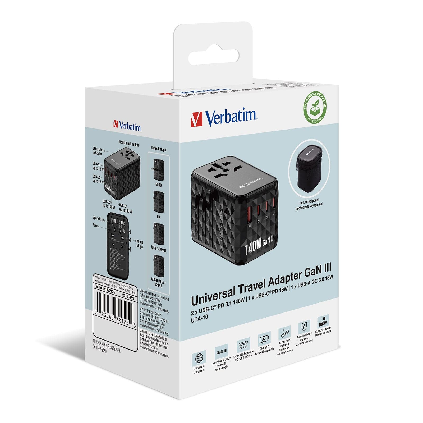 Verbatim UTA-10 140W GaN III Universal Travel Adapter 32125 - Image 2