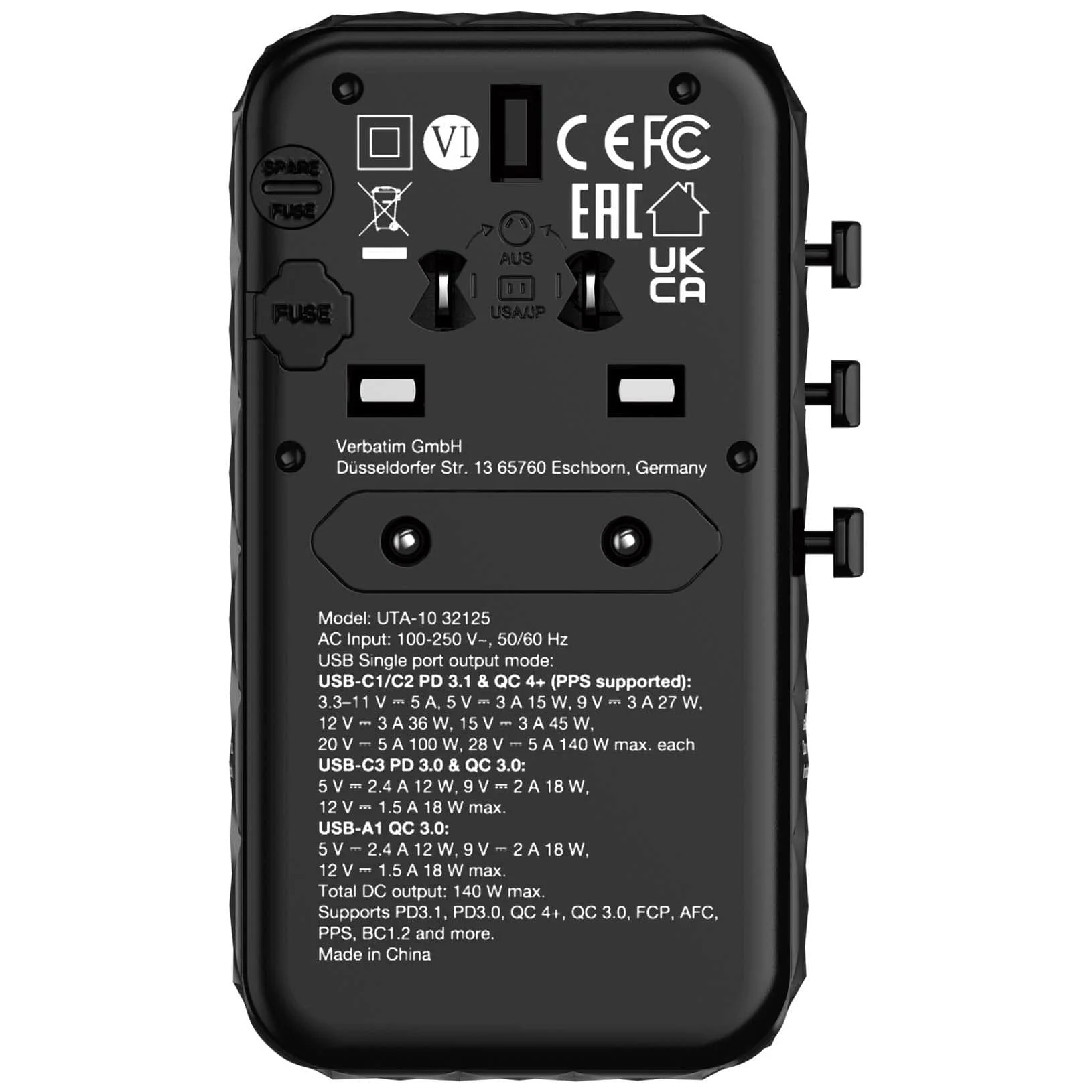 Verbatim UTA-10 140W GaN III Universal Travel Adapter 32125 - Image 5