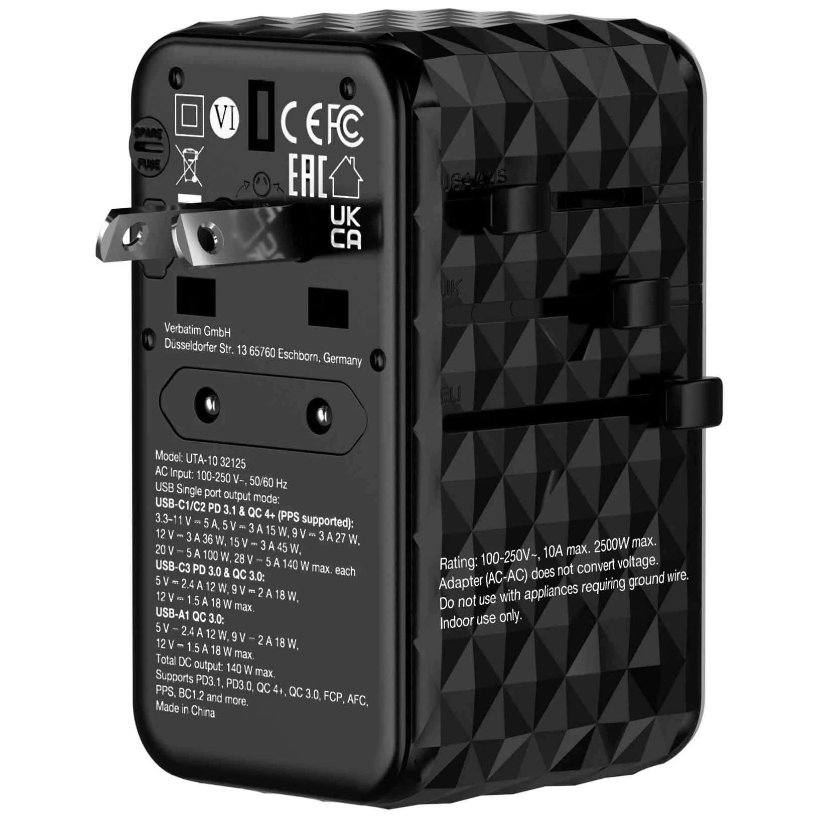 Verbatim UTA-10 140W GaN III Universal Travel Adapter 32125 - Image 6