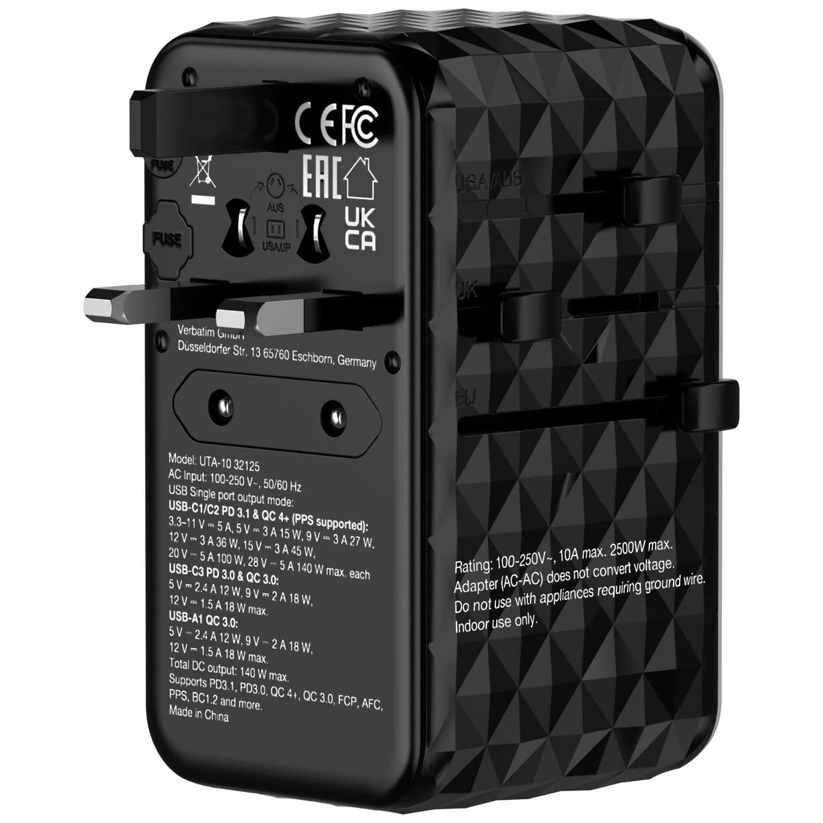 Verbatim UTA-10 140W GaN III Universal Travel Adapter 32125 - Image 7