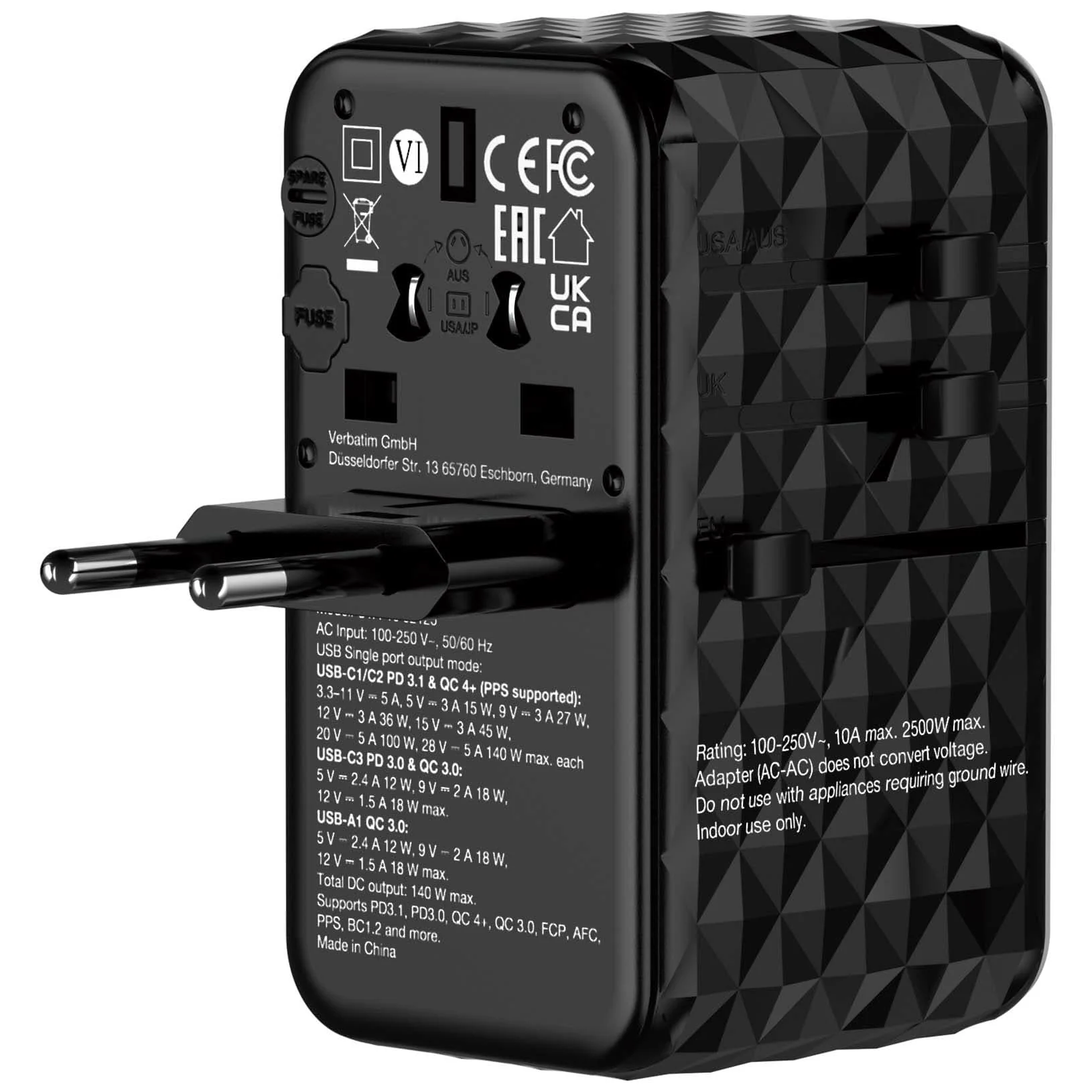 Verbatim UTA-10 140W GaN III Universal Travel Adapter 32125 - Image 8