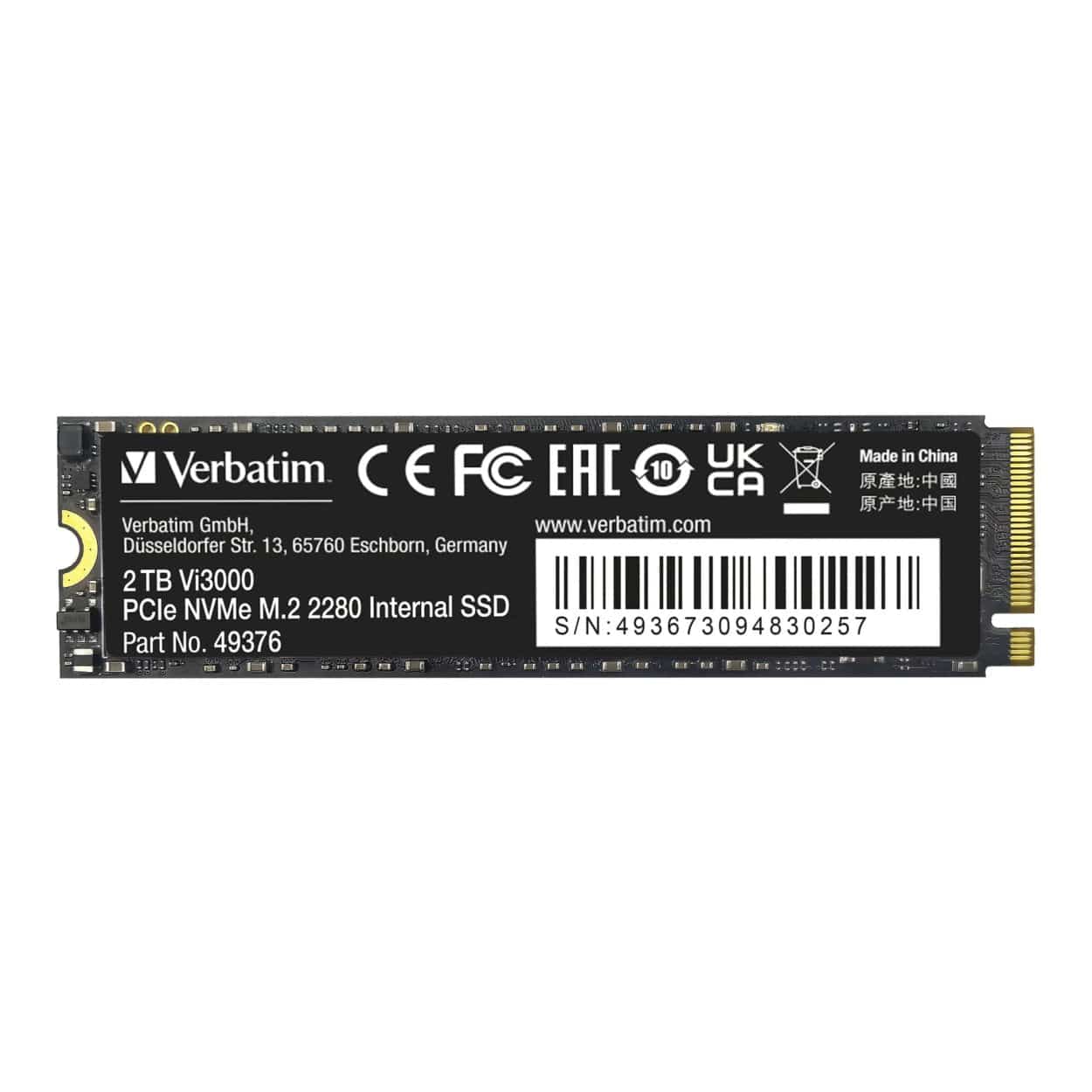 Verbatim Vi3000 2TB M.2 2280 PCIe Gen 3x4 NVMe Internal SSD 49376 - Image 2
