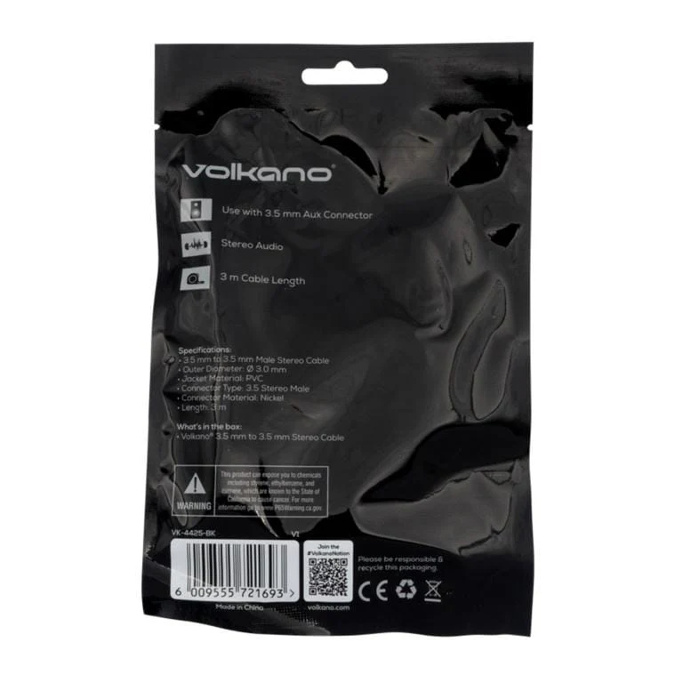 Volkano Aux Male to Male Stereo Cable 3m VK-4425-BK - Image 3