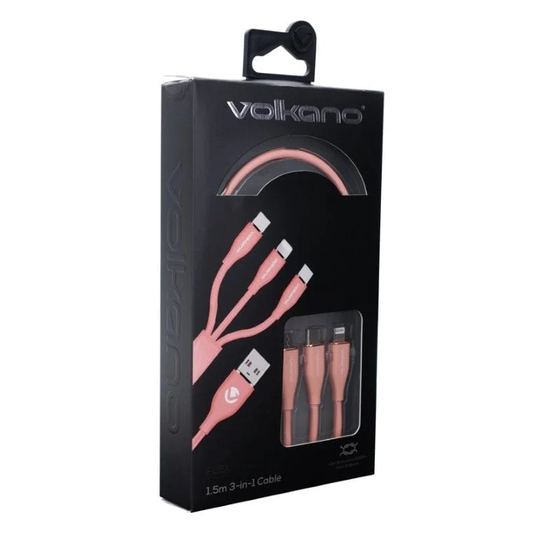 Volkano Flexi Series 3-in-1 Charging Cable 1.5m Pink VK-20271-PK - Image 3