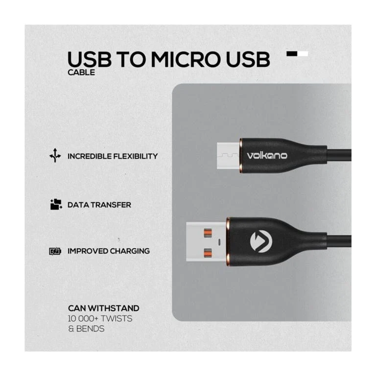 Volkano Flexi Series Type-A to Micro USB 18W Cable 2.5m Black VK-20262-BK - Image 2