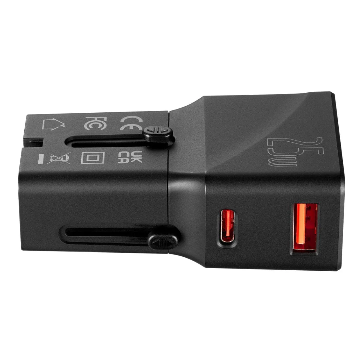 Volkano Globetrotter Series 25W Dual USB + Type-C Mini Travel Adaptor Vk-8028-BK - Image 2