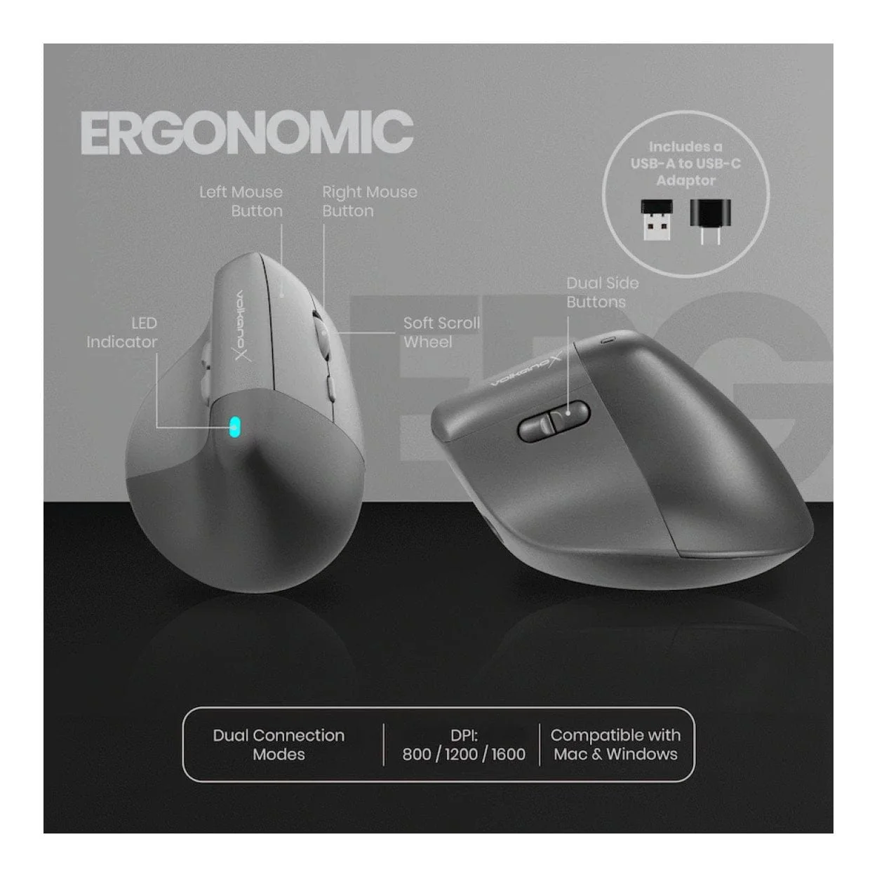 Volkano X Ergo Bluetooth Wireless Mouse VK-20301-BK - Image 6